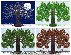 Four Seasons Magical Oak ACEOs ATCs Prints Pagan Altar Decor Art Cards