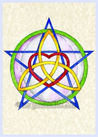 Pentagram Triquetra Heart Moon ACEO on parchment Miniature Art Pagan Altar Decor