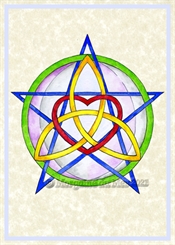 Pentagram Triquetra Heart Moon Print on Parchment 5x7 Pagan Wiccan Altar Art