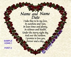 Red Roses Entwined Heart Custom Wedding Handfasting Vows Print on Parchment 8x10 or 11x14
