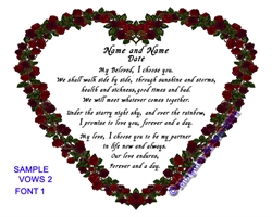 Entwined Red Roses Heart Custom Wedding Handfasting Anniversary Vows Print on White 8x10 or 11x14
