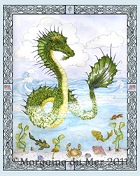Sea Serpent Ocean Dragon with Knotwork Border Print Fantasy Art 