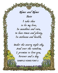 Spring_Flower_Garden_Custom_Wedding_Print Handfasting Vows_Anniversary Art Nouveau Blue Background Victorian