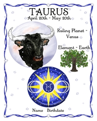 Taurus Zodiac Personalized Art Print April 20-May 20  Sun Sign Astrology Birthday Gift Triple Moon
