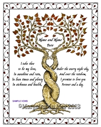 Two Trees Entwined Autumn Leaves Custom Wedding Vows Print with Leaf Border Print Fall Handfasting Anniversary Art