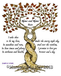 Two Trees Entwined Autumn Leaves Custom Wedding Vows Print Fall Handfasting Anniversary Art 