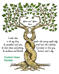 Two Trees Entwined Custom Wedding Handfasting Vows Print Anniversary Certificate Art