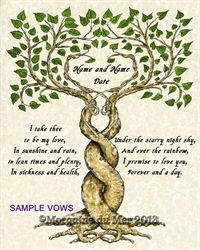 Two Trees Entwined Custom Wedding Vows Colour Print on Parchment Handfasting Anniversary Art