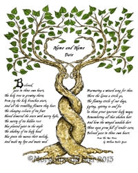 Two Trees Entwined Personalised Wedding Certificate Handfasting Anniversary Art Print with Poem