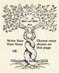 Two Trees Entwined Custom Wedding Handfasting Vows Print Sepia on Parchment