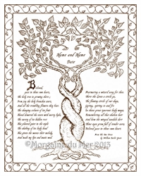 Two Trees Entwined Sepia Personalized Wedding Handfasting Print Renew Vows Anniversary Art with Poem and Border