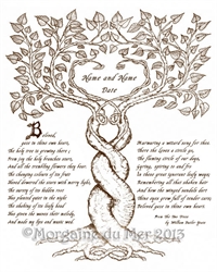 Two Trees Entwined Sepia with Poem Personalized Wedding Print Handfasting Anniversary Art