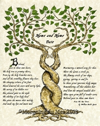 Two Trees Entwined w Poem Personalized Wedding Print on Parchment Handfasting Renew Vows Art