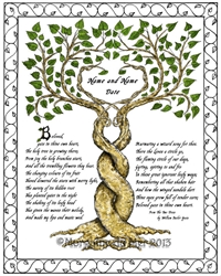 Two Trees Entwined Poem & Border Print Personalised Wedding Certificate Handfasting Renew Vows Anniversary Art 