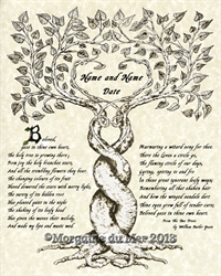 Two Trees Entwined w Poem Wedding Vows Print Sepia on Parchment Handfasting Certificate