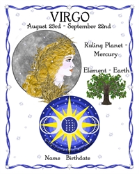 Virgo Zodiac Personalized Art Print August 23rd-Sept 22nd Sun Sign Astrology Birthday Gift Triple Moon